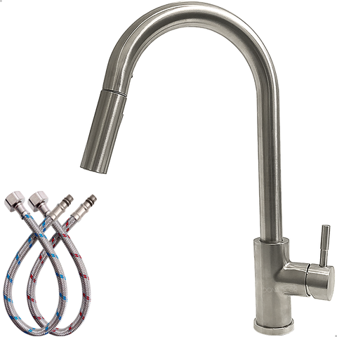 Torneira de Cozinha Escovada Inox Gourmet Quente Fria Mesa Arejador Extensivo Monocomando Misturador