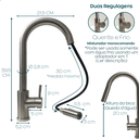Ver imagem 4 de Torneira de Cozinha Escovada Inox Gourmet Quente Fria Mesa Arejador Extensivo Monocomando Misturador