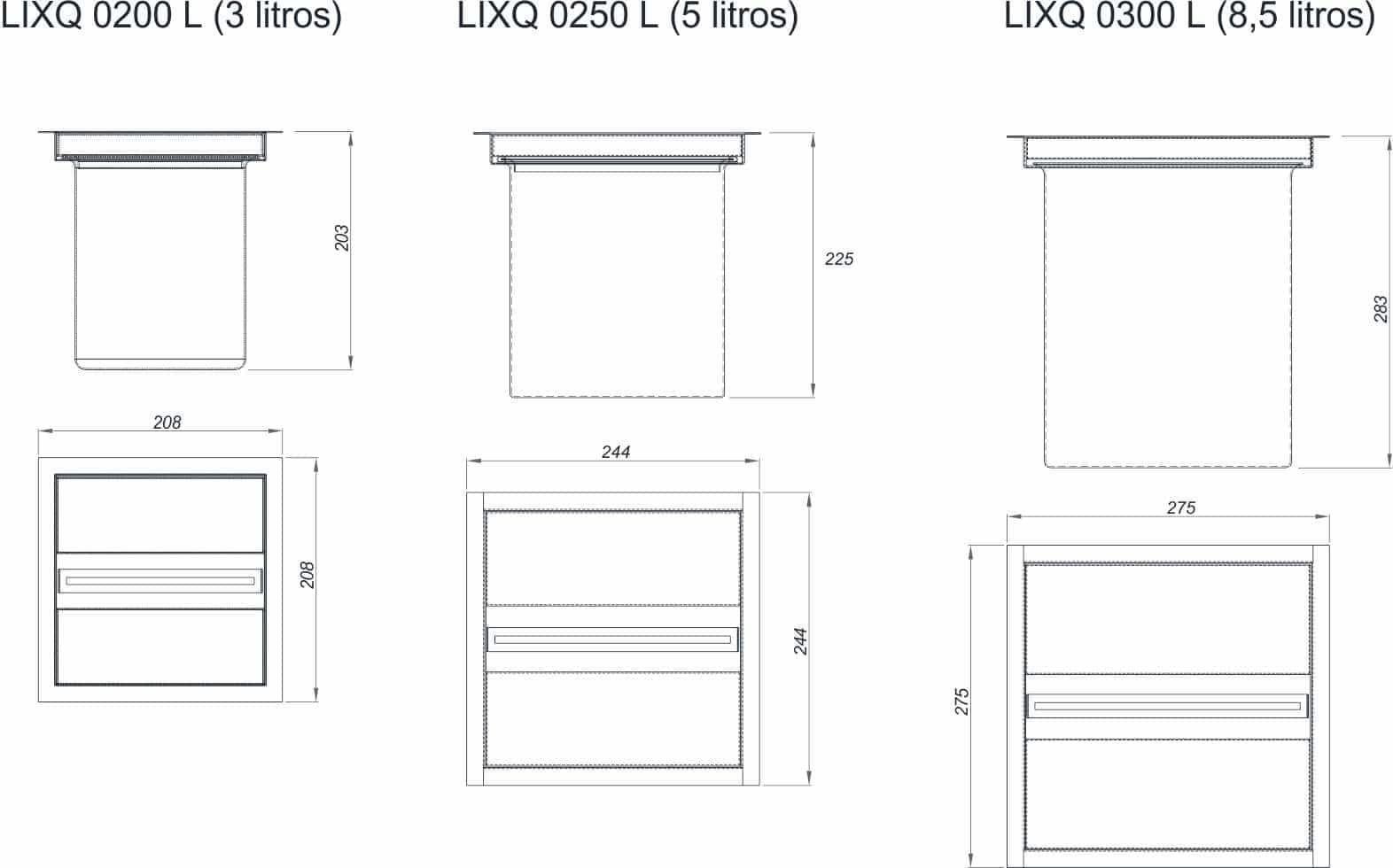 Lixeira Quadrada de Embutir com Puxador Linear Inox 5l - 6