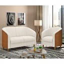 Ver imagem 1 de Conjunto Sofá 2 Lugares e Poltrona Dolar Pu Caramelo | Bouclé Suave Off White - Sallar Home