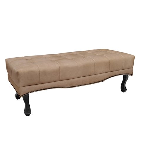 Recamier Decorativo 90cm Loewe Suede Pés de Madeira Bege - Gran Belo