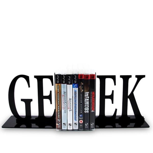 Suporte Aparador De Livros Dvd Cd Geek Letras Escrita - 2