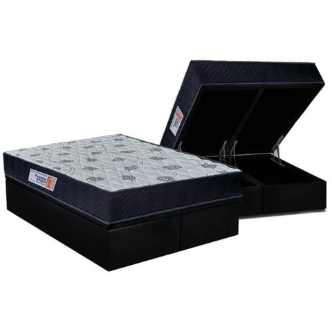 Cama Box Baú Queen: Colchão Anatômico Orthoflex Sogni Unic Face + Base Crc Courano Black (158x198