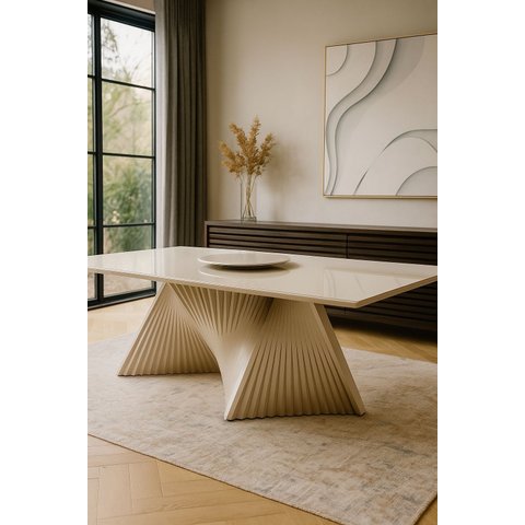 Mesa Madeira Maciça Base Torcida 1,8x0,9m - Opala  off white- Harmonia