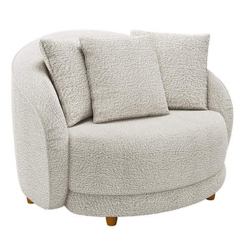 Poltrona Decorativa para Sala de Estar Fixa Pés Madeira Witta M03 Bouclê Branco