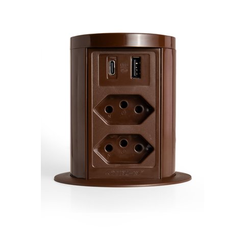 Torre de Tomada com Indução 2 Tomadas 10a 2usb a + C Marrom