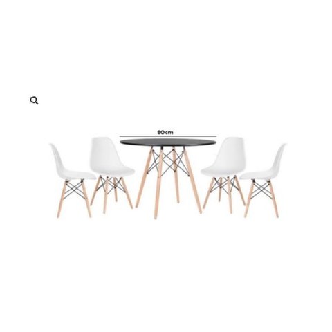 Conjunto de Jantar Mesa Eiffel 80cm Preta + 4 Cadeiras Eiffel DKR Brancas