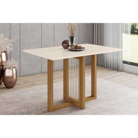 Mesa para Cozinha Natalí Sc75 C/tampo Madeirado Reto 120x80cm Nature/off White - Henn