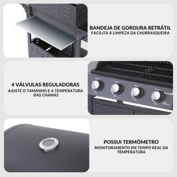 Churrasqueira Americana Móvel a Gás 4 Queimadores Centrais e 1 Lateral Preta Importway Iwcg-003 - 4