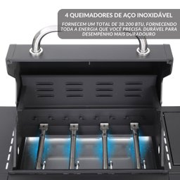 Churrasqueira Americana Móvel a Gás 4 Queimadores Centrais e 1 Lateral Preta Importway Iwcg-003 - 5
