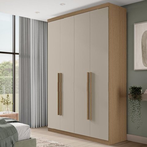 Guarda Roupa Solteiro 4 Portas Lisboa 100% em MDF - Carvalho/Off White