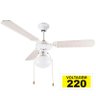 Ventilador de Teto Hl-17 1 Globo E-27 3 Pás Reversiveis Branco 220V - 1