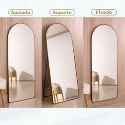Espelho Grande Oval Base Reta com Moldura Metal Corpo Inteiro 170 X 70 Cm C/suporte de Chão - 2