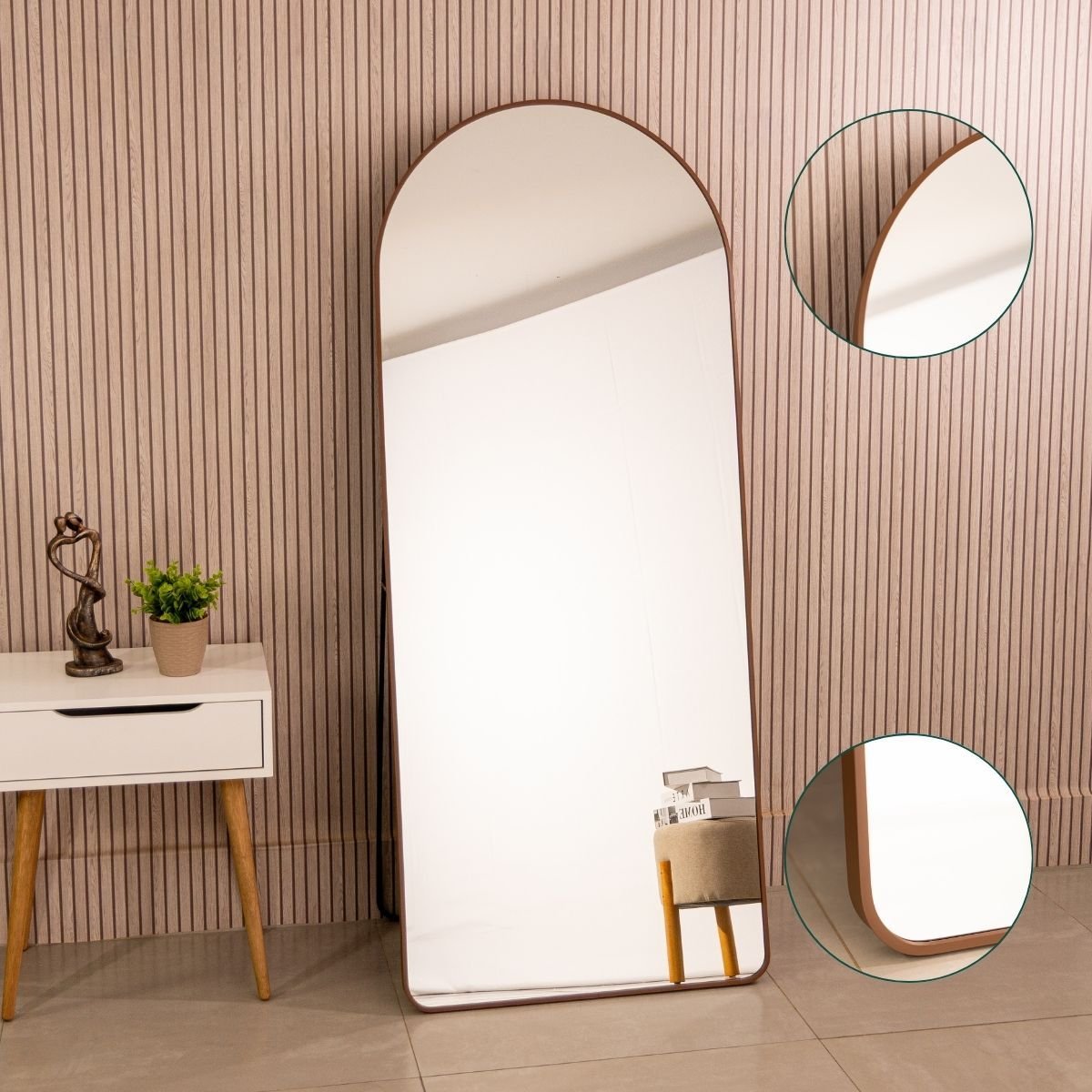 Espelho Lopazzi Oval Base Reta com Moldura Alumínio Corpo Inteiro 170 X 70 Cm C/suporte de Chão - 1