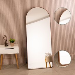 Espelho Grande Oval Base Reta com Moldura Metal Corpo Inteiro 170 X 70 Cm C/suporte de Chão - 3