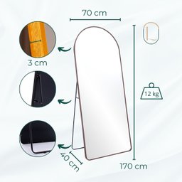 Espelho Grande Oval Base Reta com Moldura Metal Corpo Inteiro 170 X 70 Cm C/suporte de Chão - 6