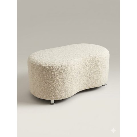 Puff Orgânico Curvo - 1 Metro Elegância e Conforto Moderno Feijao Moderno Tecido Premium Boucle Crem