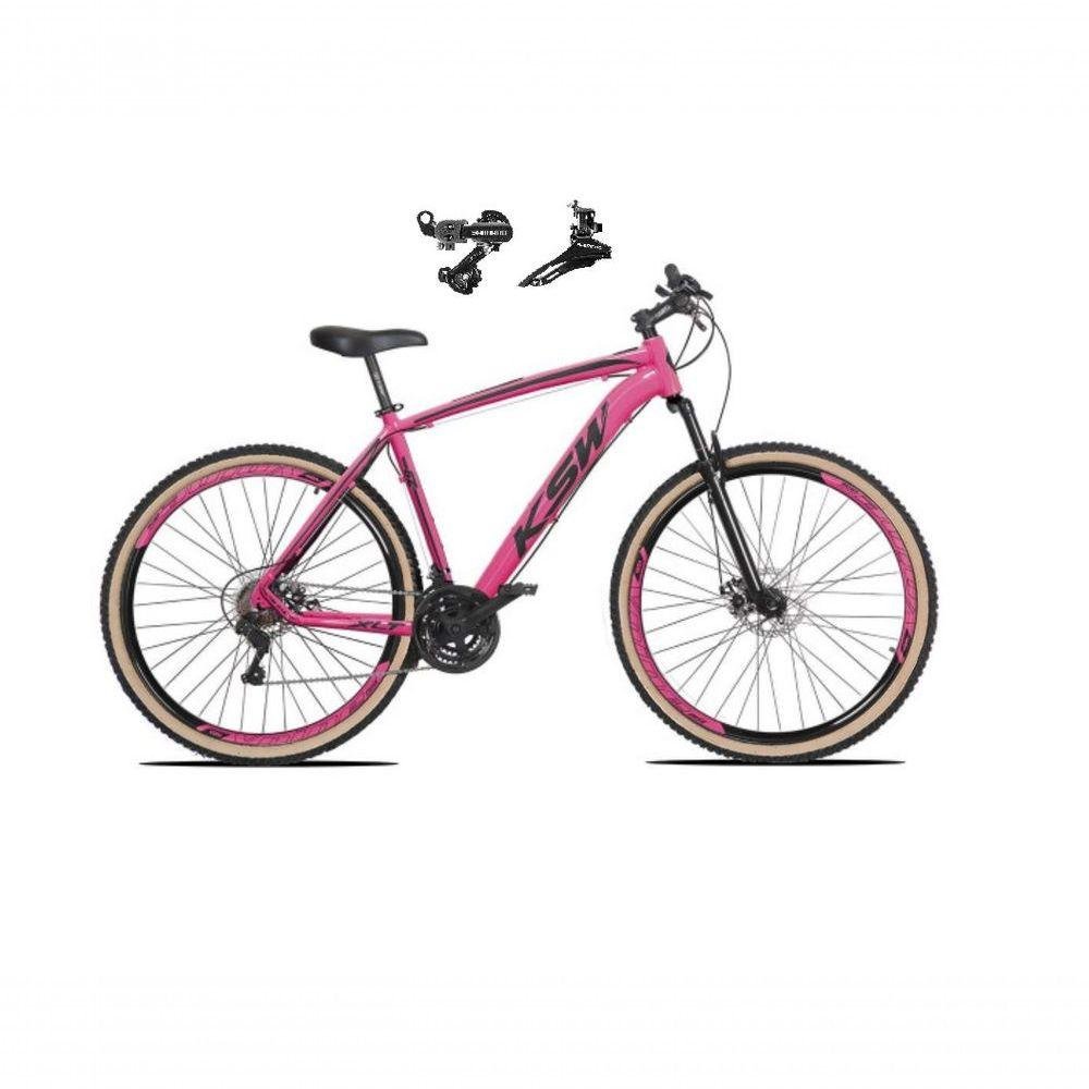 Bicicleta Aro 29 Ksw Xlt Alumínio 24v Câmbios Shimano Garfo Suspensão Pneu Faixa Bege Rosa 15 - 1