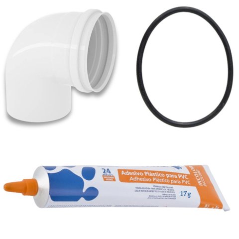 Joelho 90° 75mm + Adesivo Pvc 17g + Anel de Vedação Dn75