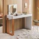 Ver imagem 2 de Mesa Escrivaninha Office Penteadeira Play Moderna Espelho Branco Fosco com Cinamomo Mel