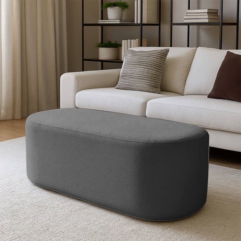 Puff Michael Orgânico Oval Curvo Redondo para Sala Confortável e Reforçado Bouclé