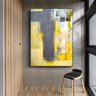 Quadro Abstrato Moderno Amarelo e Cinza Vertical - Tela Única - 120 x 90 cm - Branca - 1