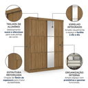 Ver imagem 5 de Guarda-Roupa Casal 2 Portas de Correr 2 Gavetas com Espelho 170x54x225cm Glass Comfort Yescasa Marrom Almendra