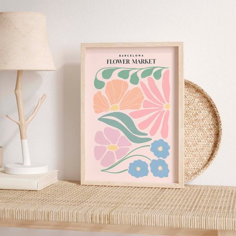 Quadro Flores e Folhas Coloridas - Natureza - Tela Canvas com Moldura Flutuante em Vários Tamanhos -