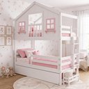 Ver imagem 2 de Treliche Casinha Dos Sonhos com Varanda e Grade Proteção Madeira Maciça Branco | Rosa Housin