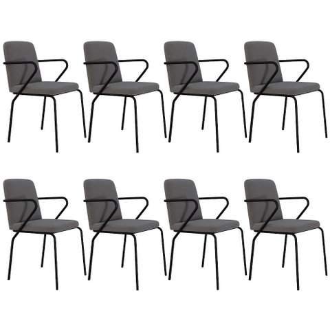 Kit 08 Cadeiras Estofada para Sala de Jantar com Braço Loft Preto C01 Linho Fendi Cinza - Lyam Decor
