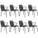 Ver imagem 1 de Kit 08 Cadeiras Estofada para Sala de Jantar com Braço Loft Preto C01 Linho Fendi Cinza - Lyam Decor