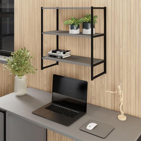 Nicho Aéreo Industrial 63cm X 66cm 3 Prateleiras F5 Office Cor:cinza Sagrado com Preto