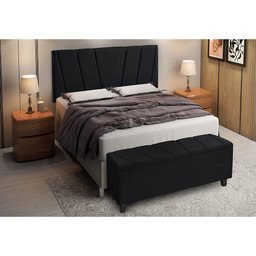 Recamier Baú Estofado Veludo Preto Luxo 1,30m - 2