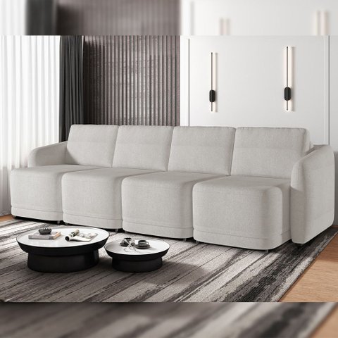 Sofá Cama para Sala de Estar 4 Lugares 396cm Montserrat K01 Bouclê Creme - Lyam Decor