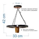 Ver imagem 2 de Pendente Luminária Lustre Roda de Carroça 33cm de Madeira Maciça - Cerejeira + Lâmpada