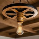 Ver imagem 7 de Pendente Luminária Lustre Roda de Carroça 33cm de Madeira Maciça - Cerejeira + Lâmpada
