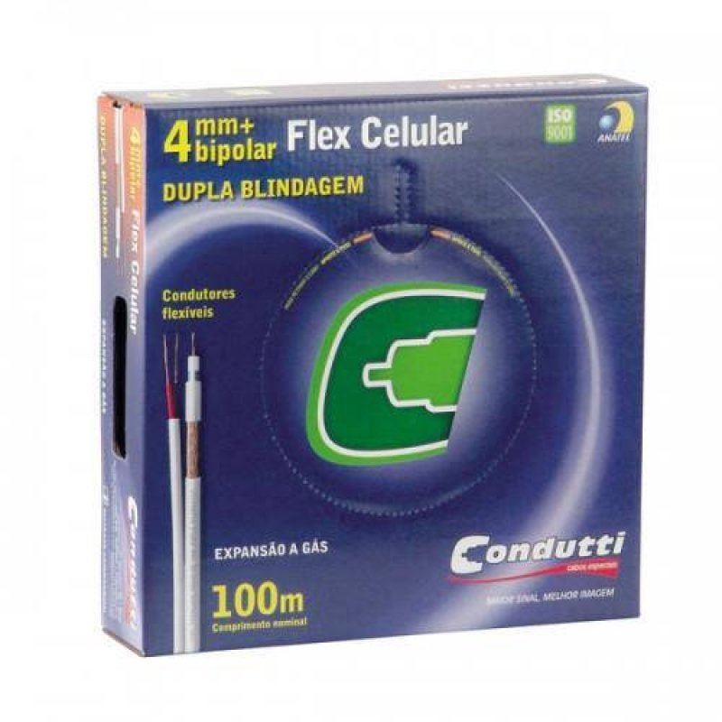 Cabo Coaxial Cftv - 4mm Bipolar Flex Celular Dupla Blindagem - 100m - 1