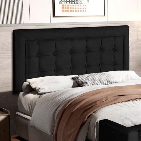 Painel Cabeceira Estofada para Cama Casal 160 cm Preto