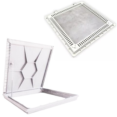 Tampa de Piscina para Casa de Maquina com Grelha Invisível 80x80cm Branco