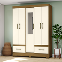 Ver imagem 1 de Guarda Roupas Casal Com 5 Portas 2 Gavetas Com Espelho B60 Nature / Off White - Briz Móveis
