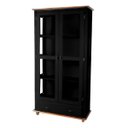 Ver imagem 2 de Cristaleira de Madeira Maciça 2 Portas 1 Gaveta Pés Torneados - Preto com Tampo e Base Imbuia Glazer