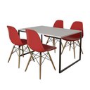 Ver imagem 6 de Mesa Industrial Base De Ferro Preto Tampo 137X90 Branco 4 Cadeiras Madeira Assento Vermelho Branco