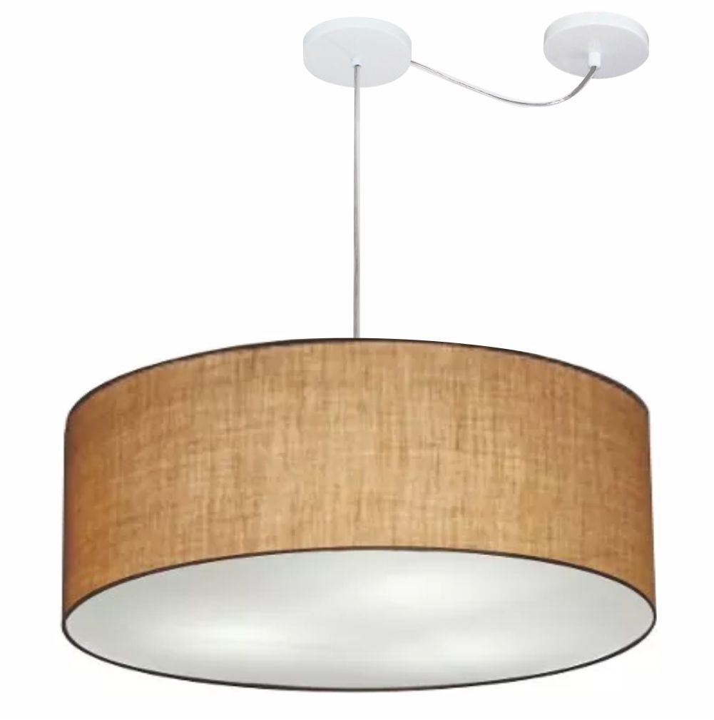 Lustre Pendente Cilíndrico Com Desvio de Centro Vivare Md-4266 Cúpula em Tecido 60x21cm - Bivolt - P