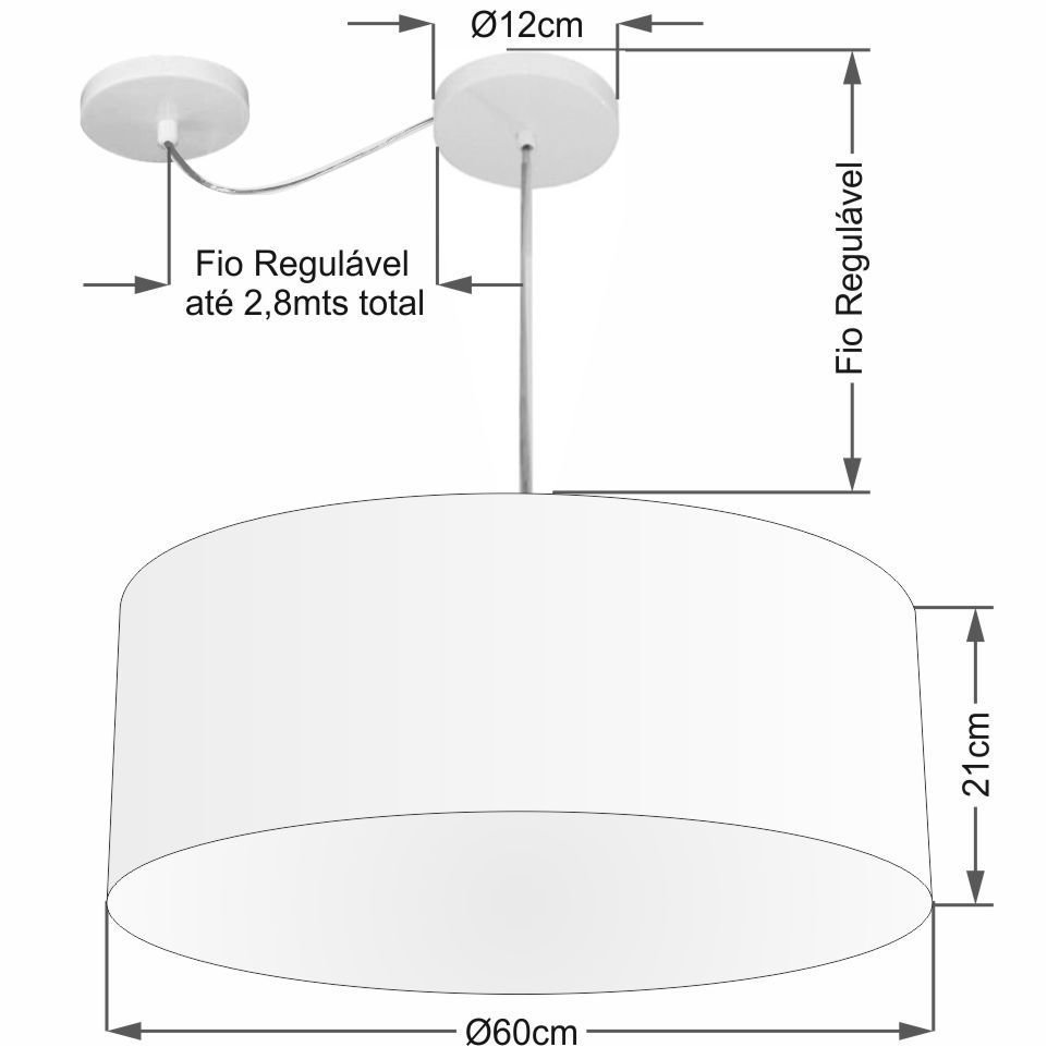 Lustre Pendente Cilíndrico Com Desvio de Centro Vivare Md-4266 Cúpula em Tecido 60x21cm - Bivolt - P - 2