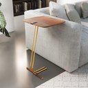 Ver imagem 2 de Mesa de Apoio para Sofá Bandeja Castanho Base Dourada