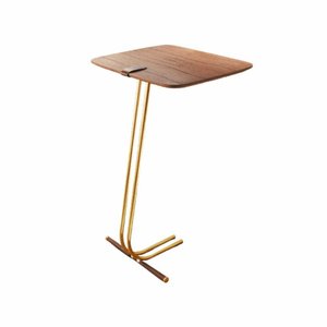 Mesa de Apoio para Sofá Bandeja Castanho Base Dourada