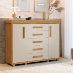 Comoda Alta com Sapateira 5 Gavetas e 2 Portas 100% Mdf - 3