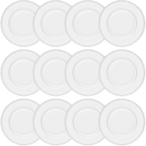 Conjunto 12 Pratos Rasos 28cm de Jantar Cristal Transparente Pearl Wolff Redondos