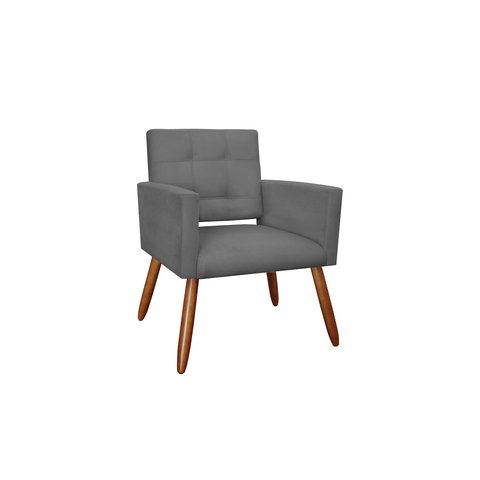 Poltrona Decorativa Camila Suede Cinza Pés Madeira Ms Decor