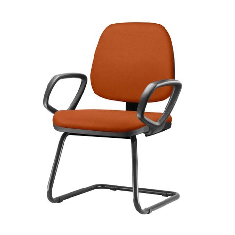 Cadeira Job com Bracos Fixos Assento Crepe Laranja Base Fixa Preta - 54551